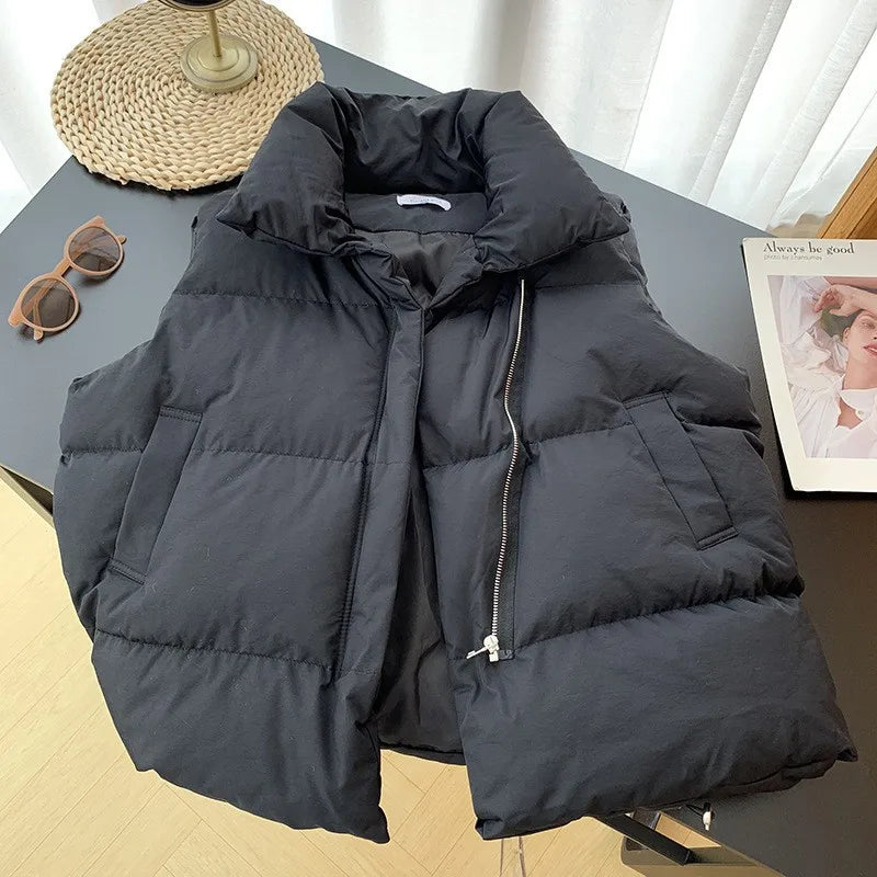 Women Fashion Autumn Winter New 2023 Stand Collar Elegant Puffer Vests