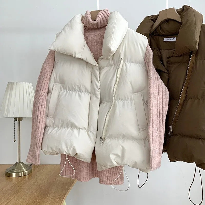 Women Fashion Autumn Winter New 2023 Stand Collar Elegant Puffer Vests