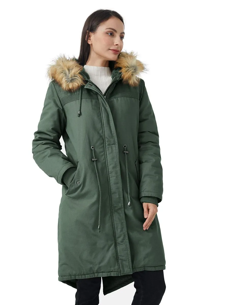 Women's Winter Long Hooded Sherpa Lined Parka Jacket Warm Coat