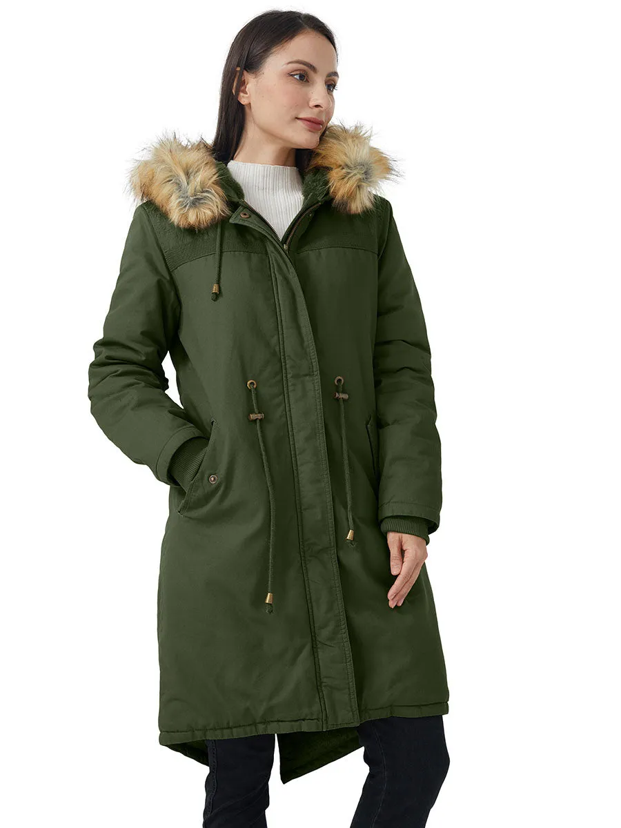 Women's Winter Long Hooded Sherpa Lined Parka Jacket Warm Coat