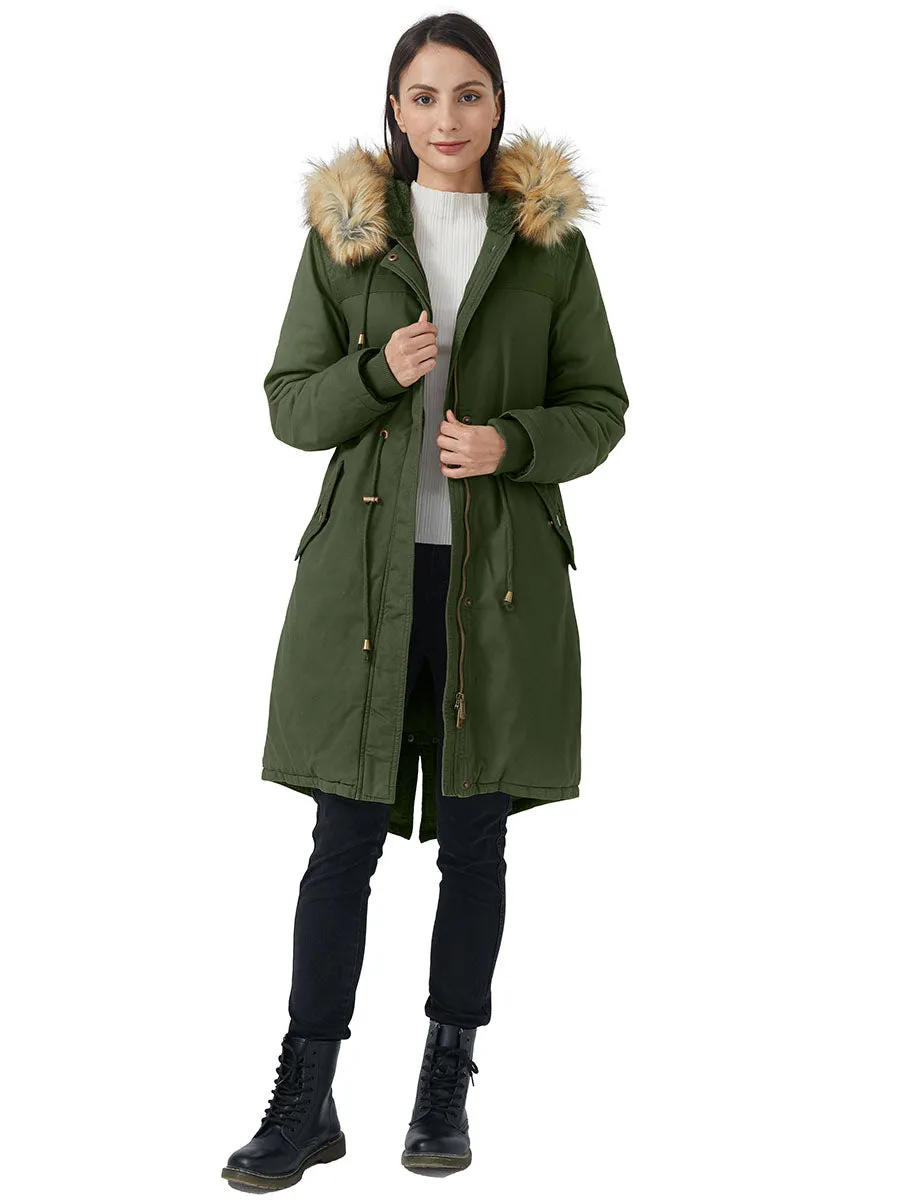 Women's Winter Long Hooded Sherpa Lined Parka Jacket Warm Coat