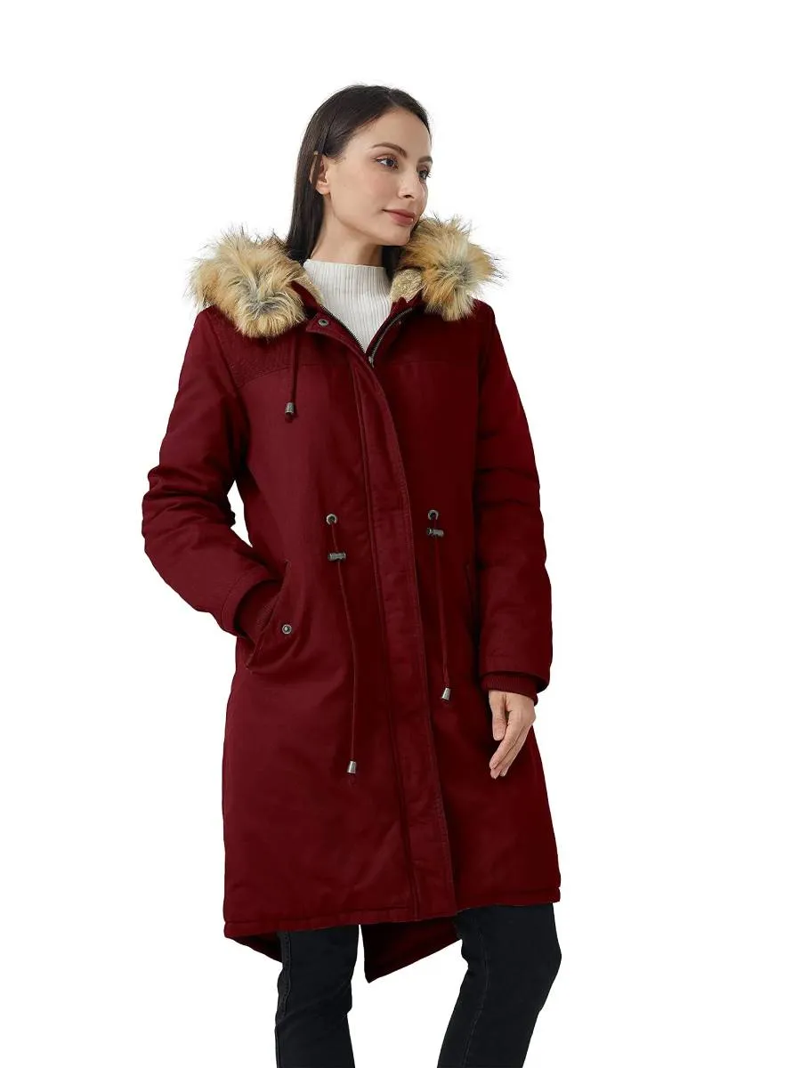 Women's Winter Long Hooded Sherpa Lined Parka Jacket Warm Coat