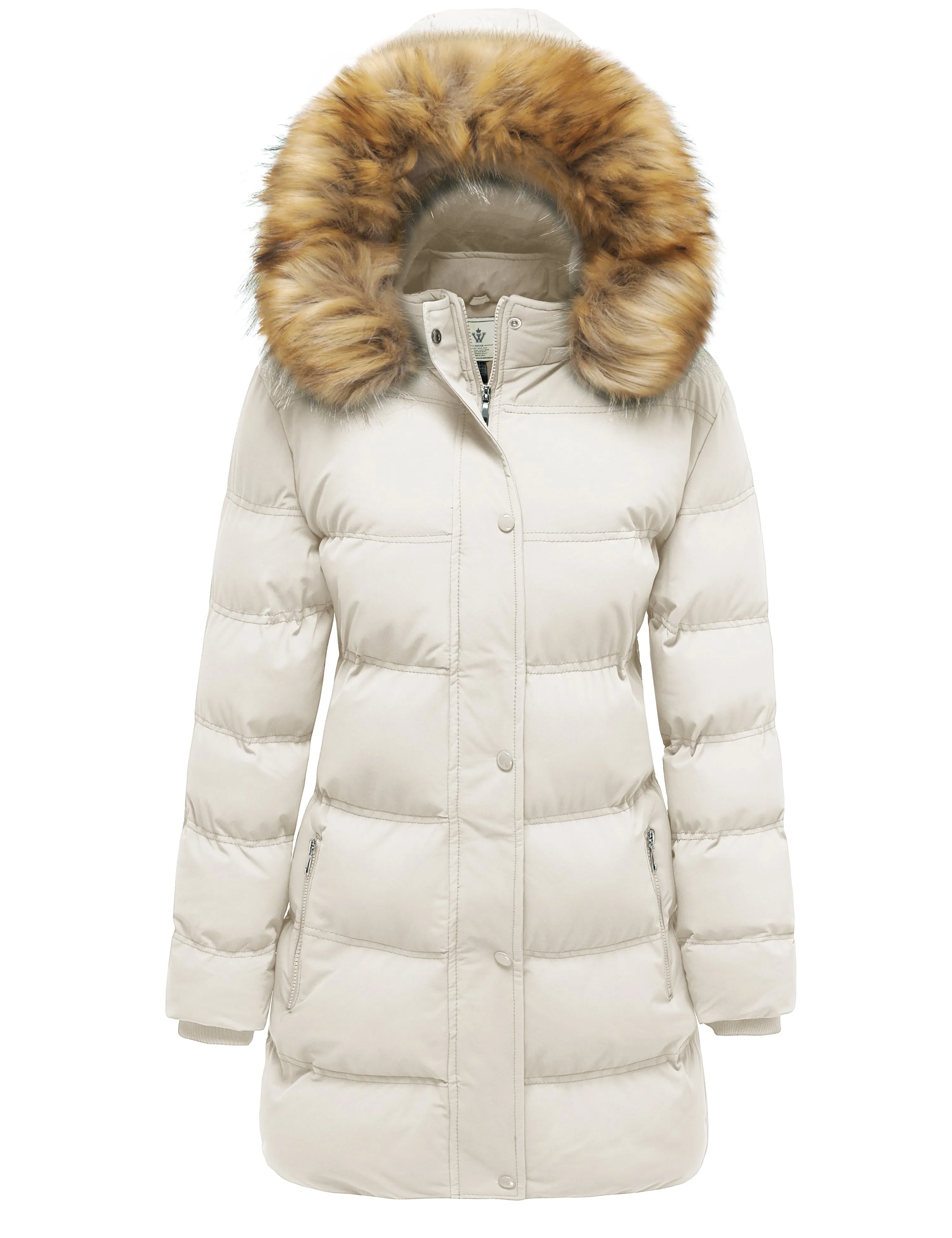 Women's Winter Long Puffer Coat Parka Jacket with Faux Fur Removable Hood