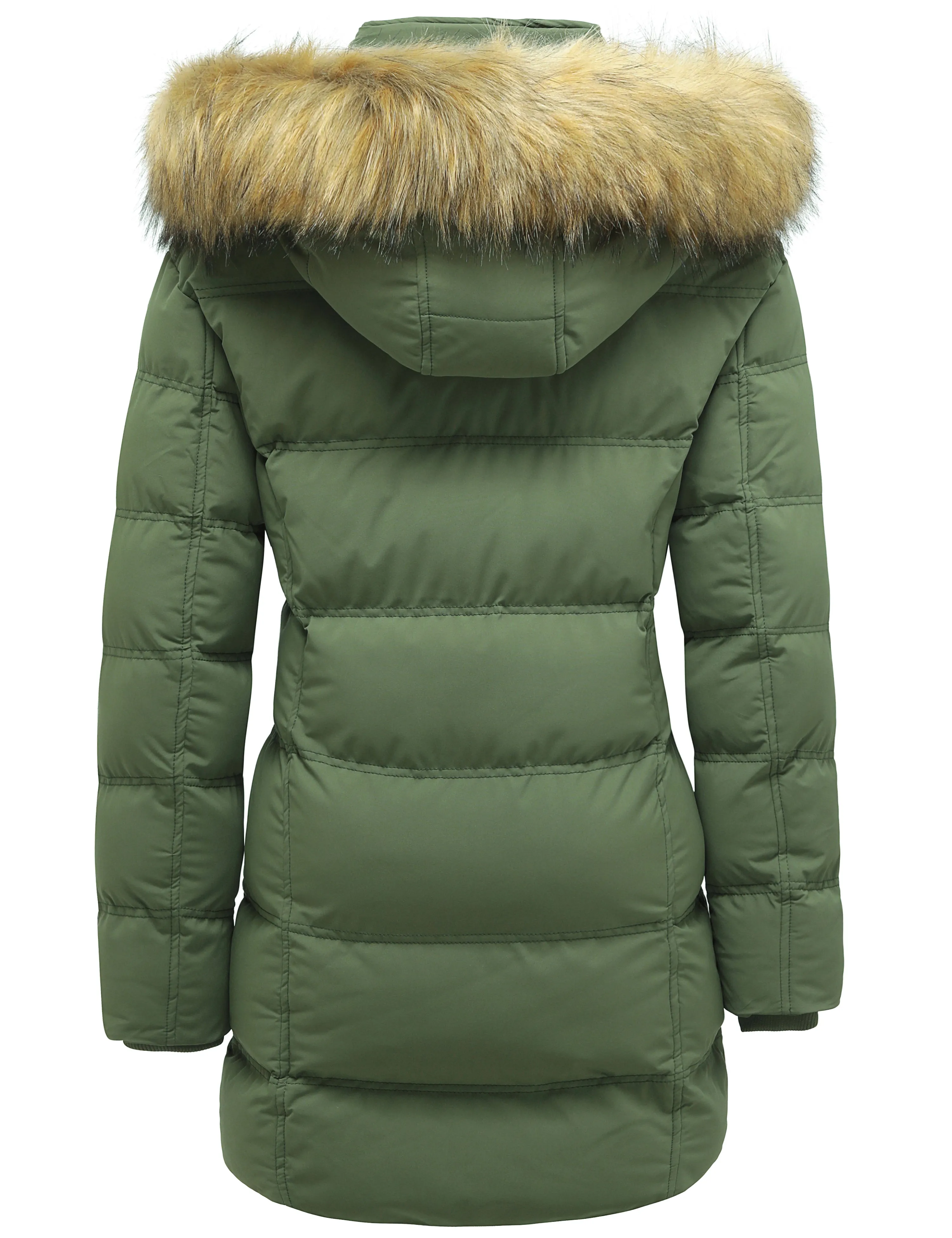 Women's Winter Long Puffer Coat Parka Jacket with Faux Fur Removable Hood