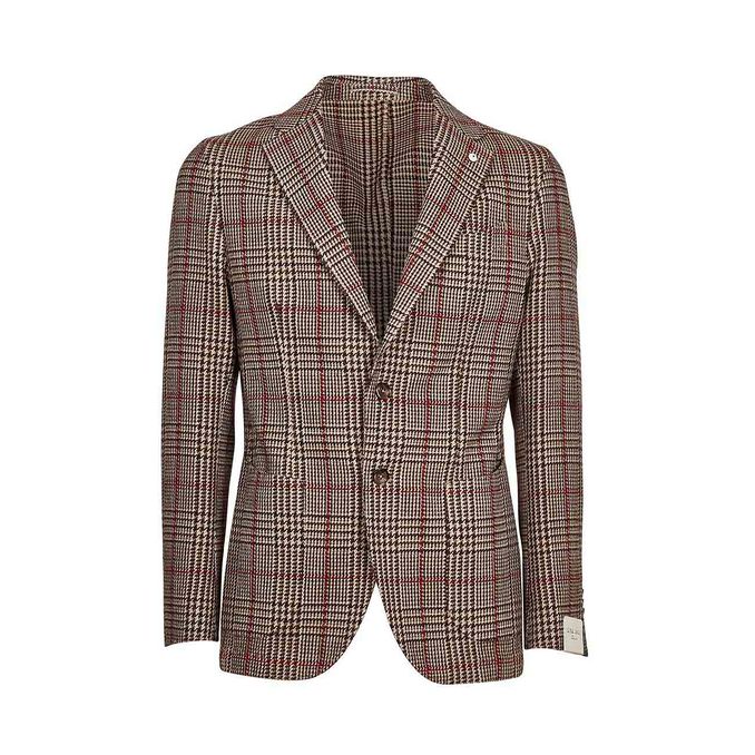 WOOL CHECK JACKET Man Brown Beige Red