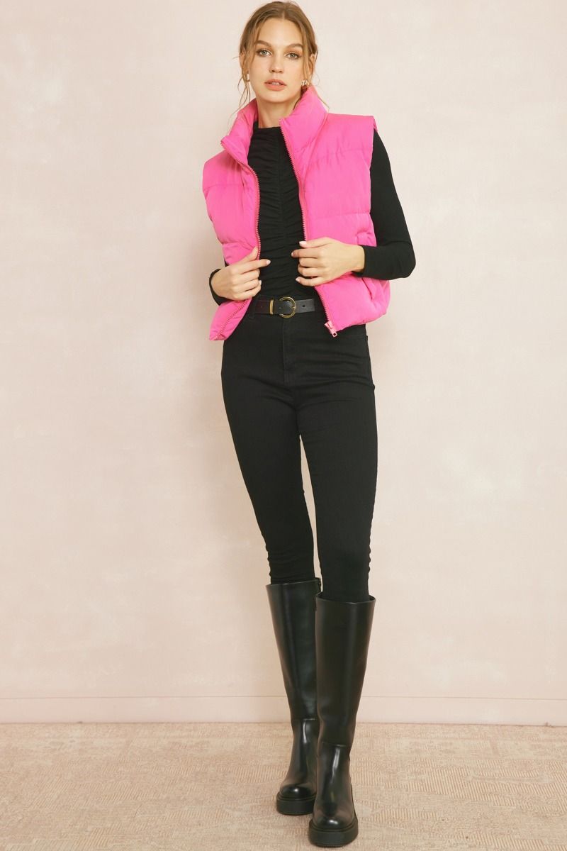 Woven Puffer Vest - Pink