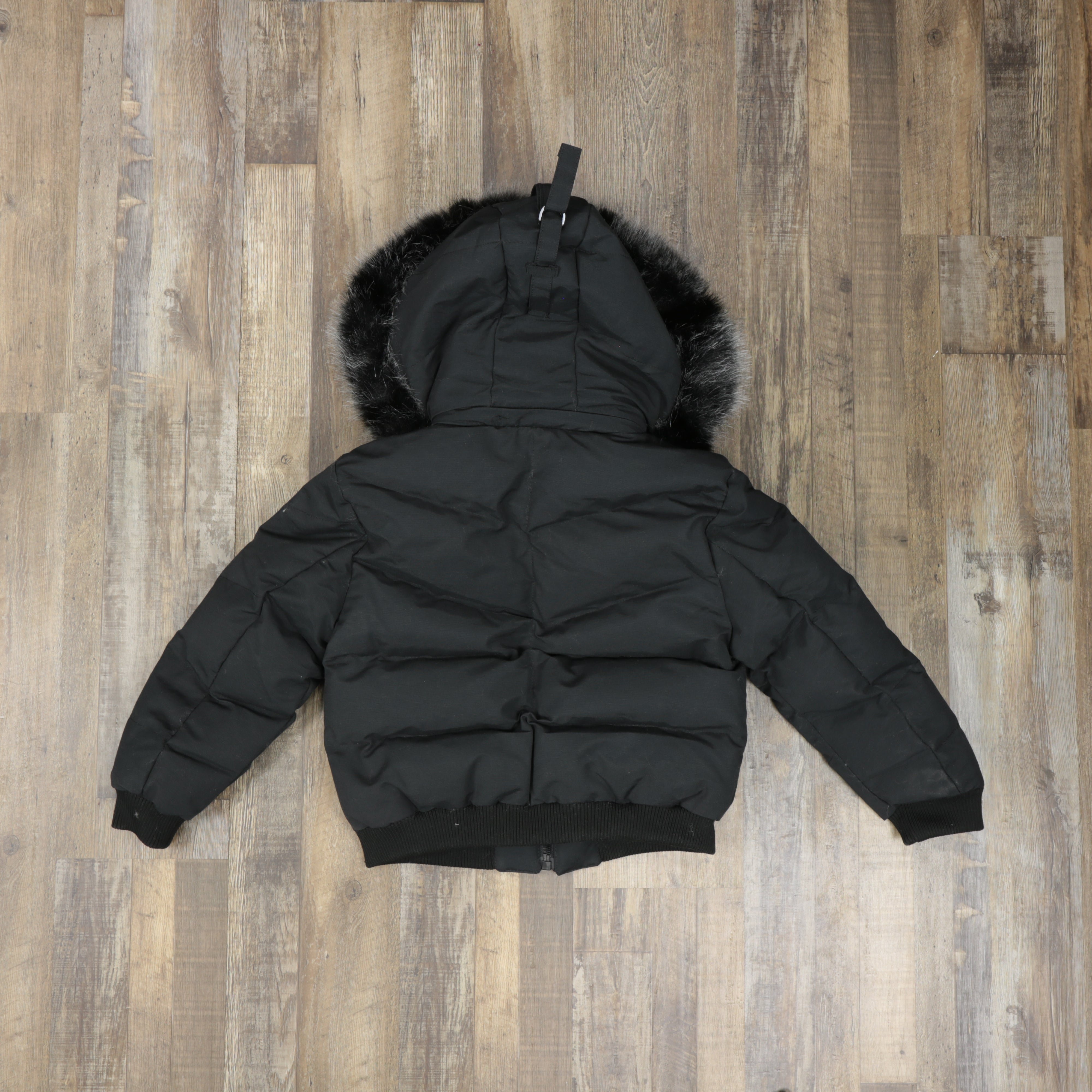 Youth Black Bubble Puffer Parka Jacket With Removable Faux Fur Hood (Vegan Fur)