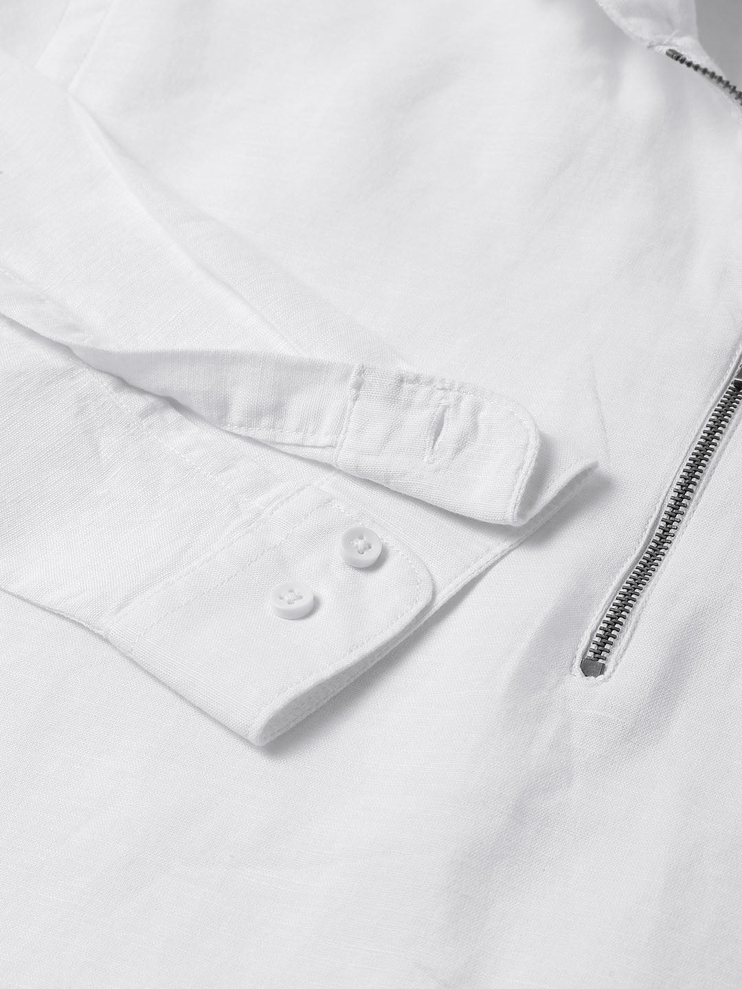 Zipper Collar Linen White Hoodie - Cocoon